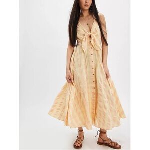 Free People Peach & Cream Tie-Front Button Midi Dress